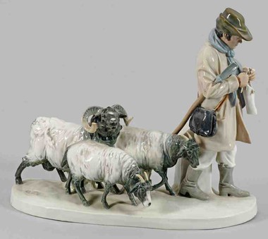 Композиция "Пастух с овцами за вязанием"